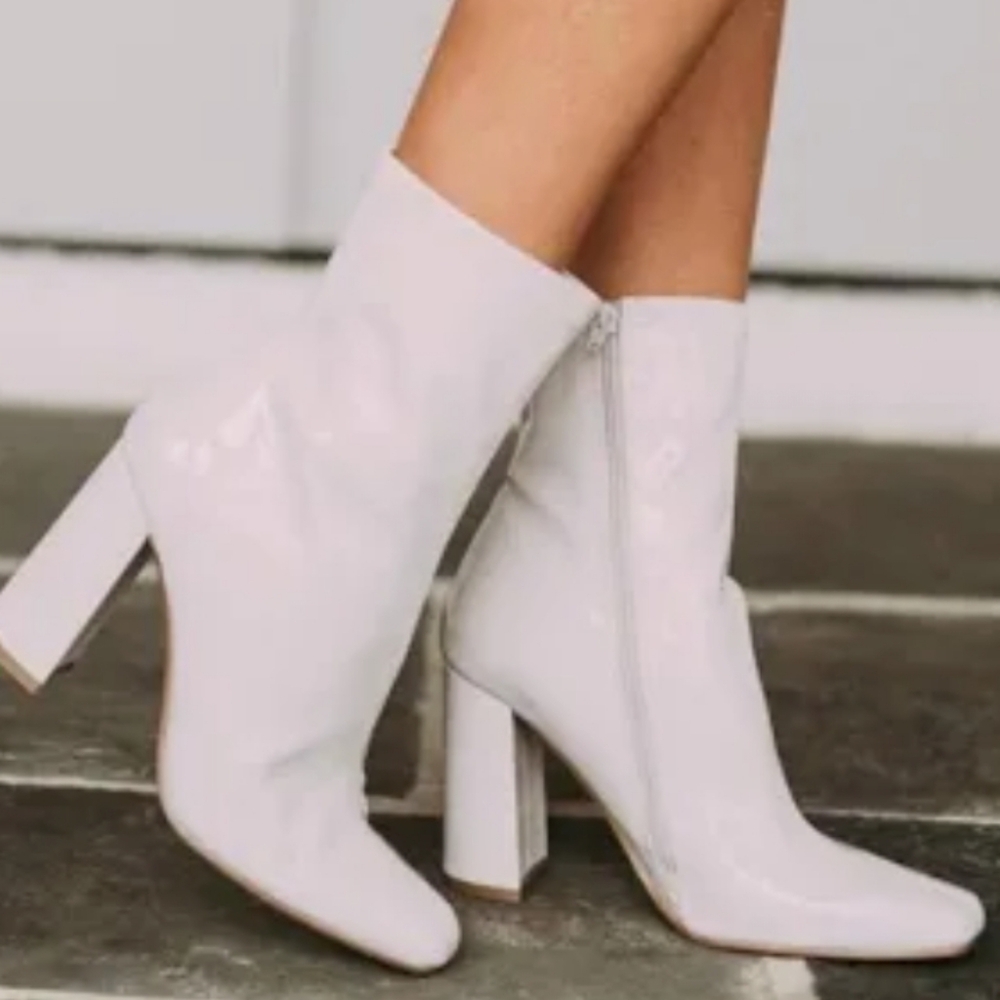Steve Madden Boot Lynden Square Toe Side Zip Block Heel Ankle Boot Bone   Sz 8.5